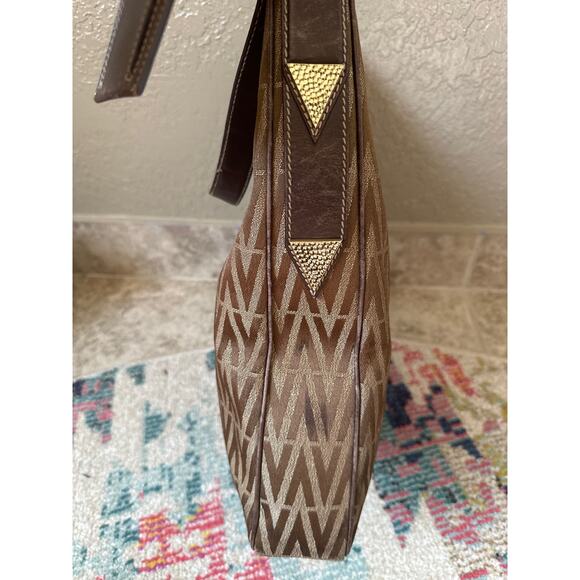 Vintage Mario Valentino Logo Printed brown Shoulder Bag gold hardware - Picture 6 of 16